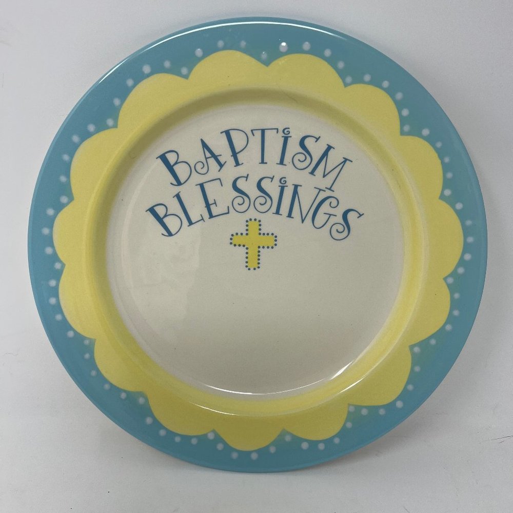 2009 Abby Press Plate “Baptism Blessings” Blue White Yellow Religious Christian
